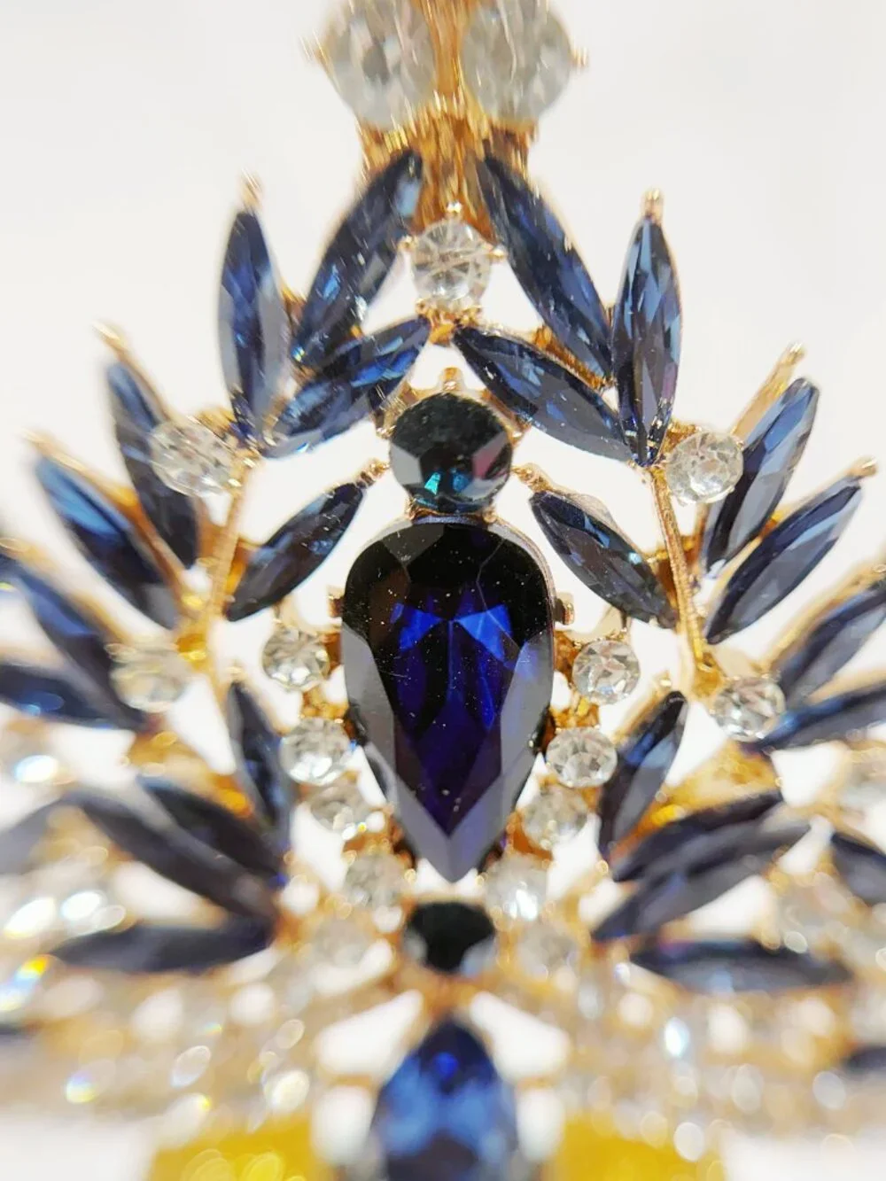 Navy blue tiara, Gold Crystal Crown, Rhinestone Tiara, Formal crown headpiece